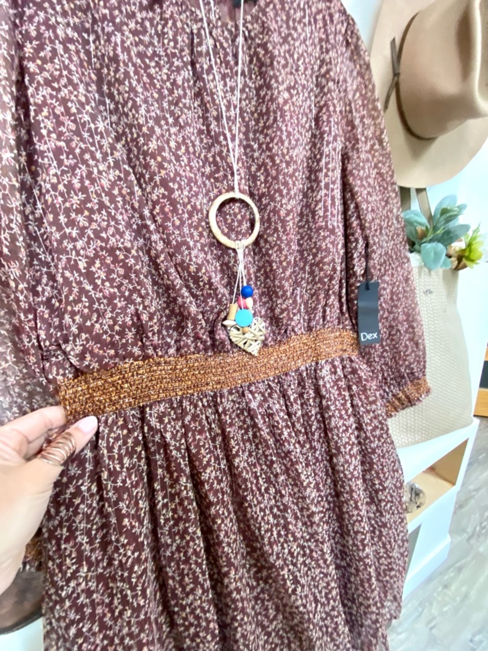 Prairie vibe boho dress w semi sheer exaggerated ballon sleeves shabby chic feel - Picture 12 of 16
